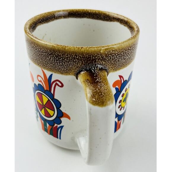 Vintage 60s/70s Retro Porcelain Blue Green Flower Power Mug Red Orange MCM Leaf - Picture 8 of 10